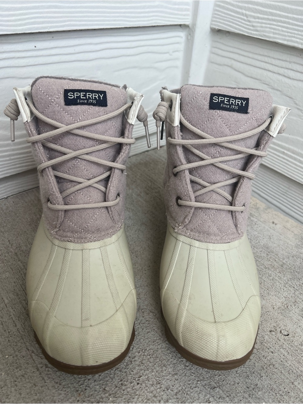 Sperry Women's Two-Texture Duck Boots in Purple and Cream - Size 7.5